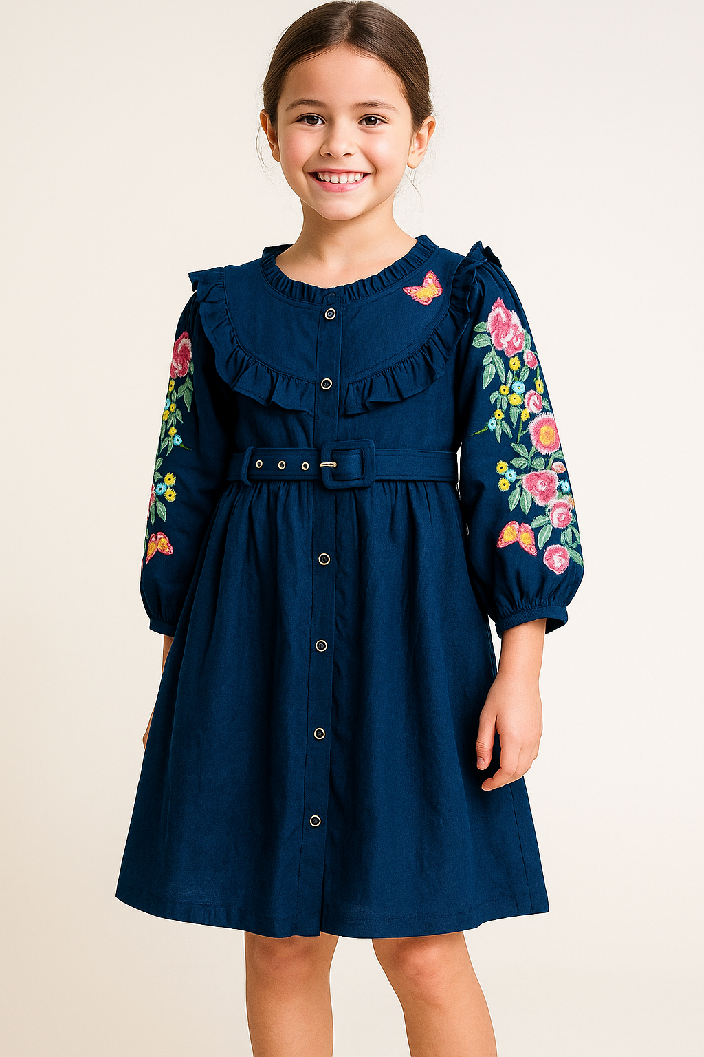 Cotton Embroidery Butterfly Frock 1060 Navy Blue