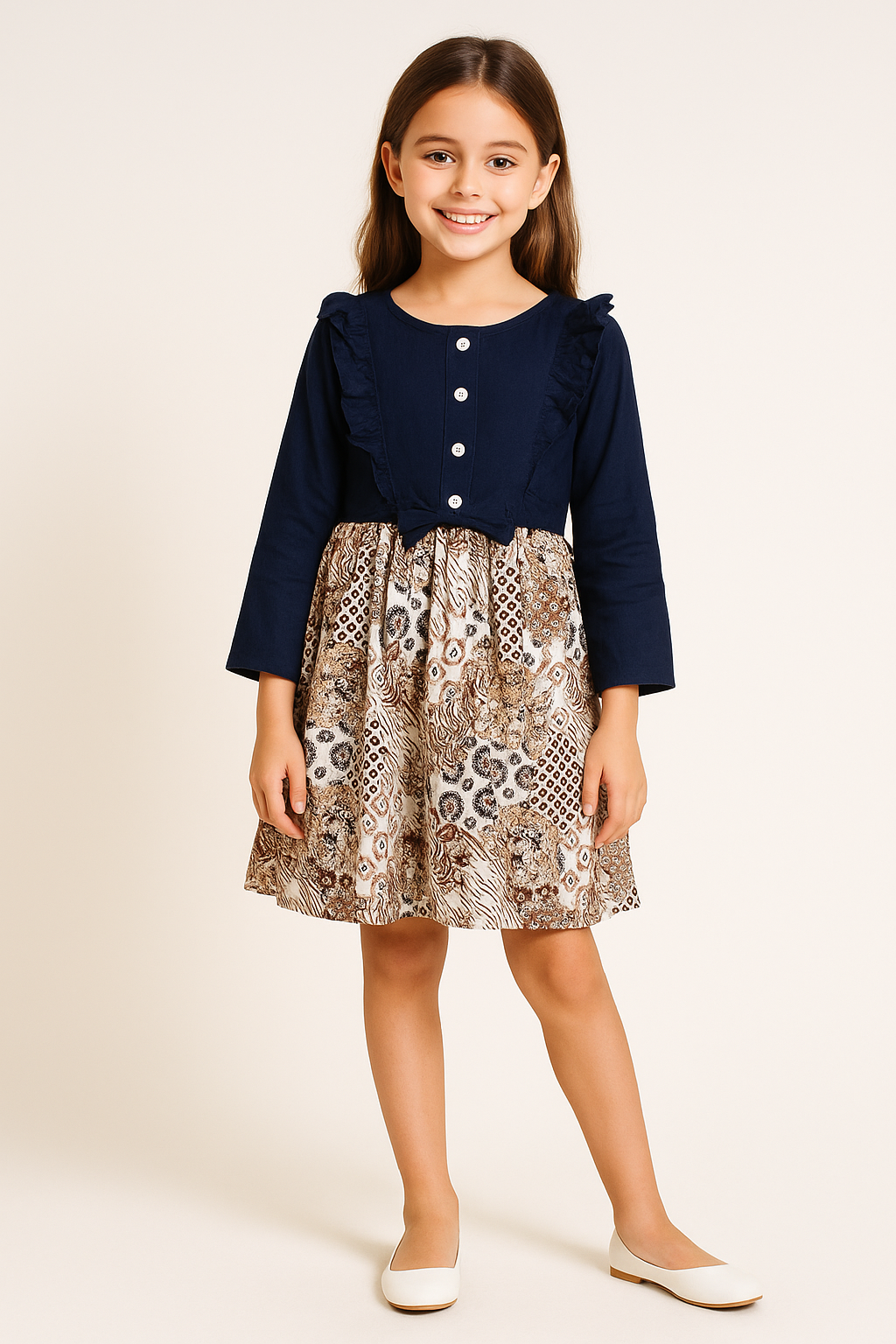 Cotton Printed Frock 1167 Navy Blue