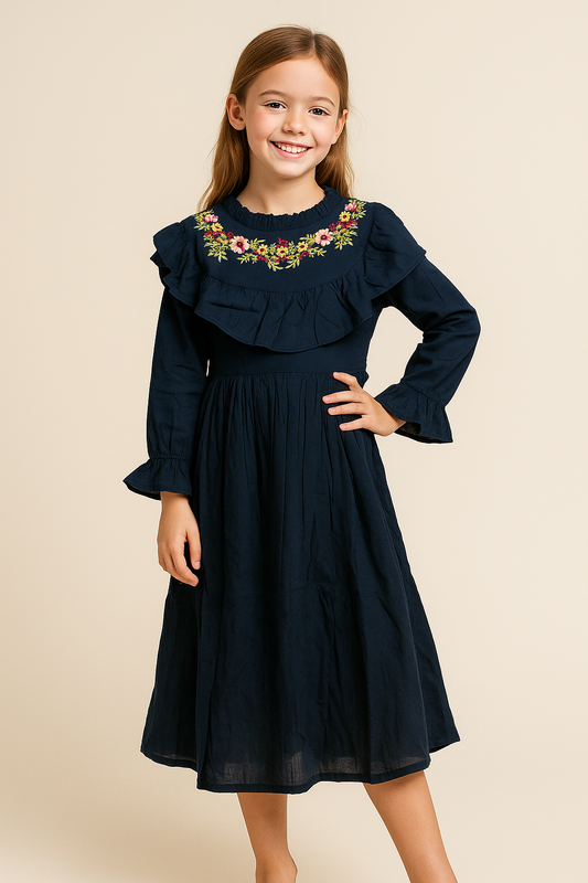 Cotton Embroidery frock 1075 Navy Blue