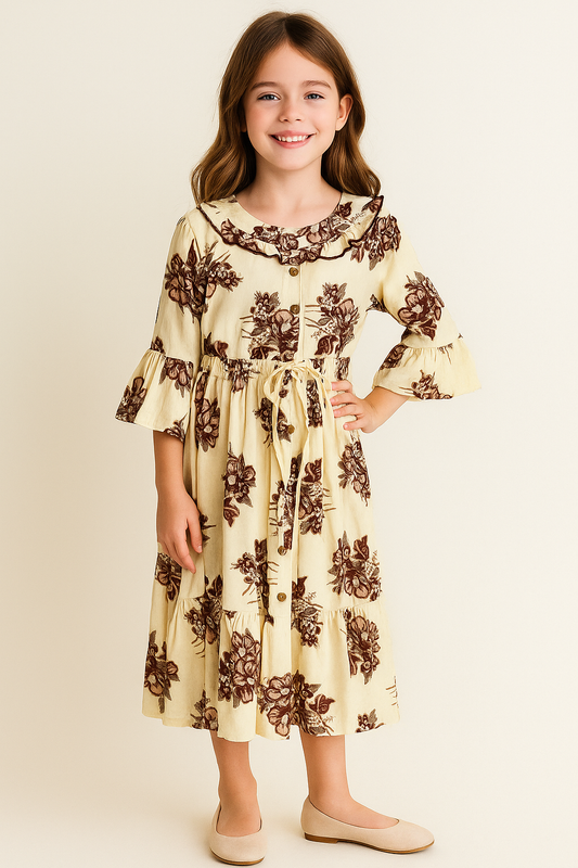 Cotton Printed Frock 1076 Cream