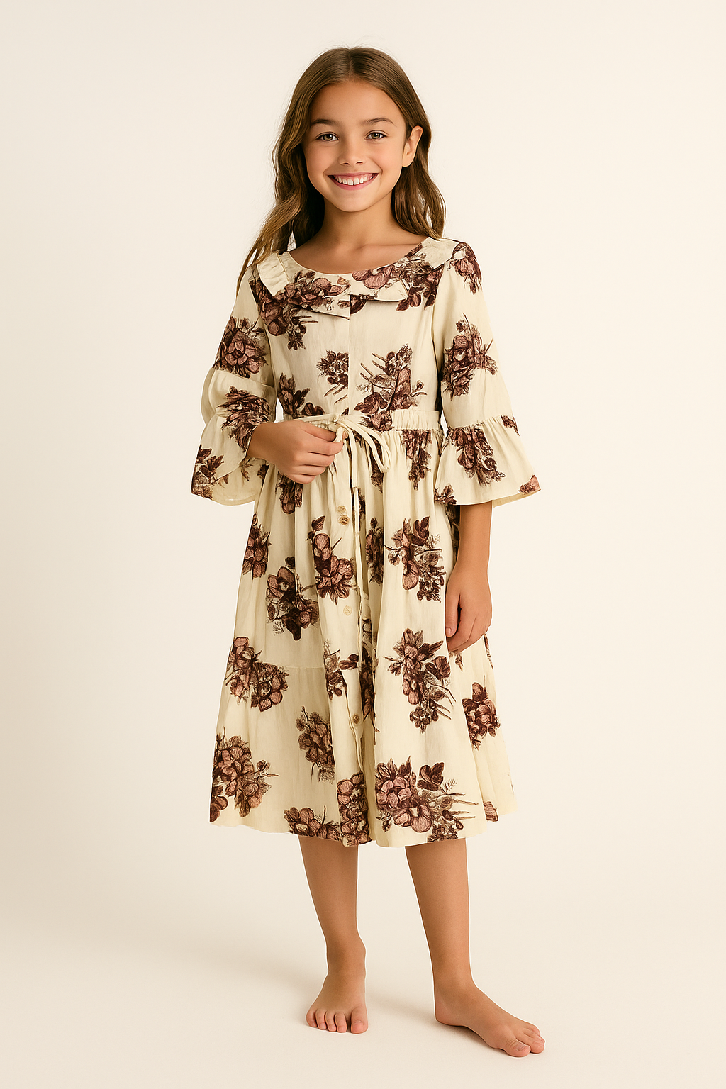 Cotton Printed Frock 1076 Cream