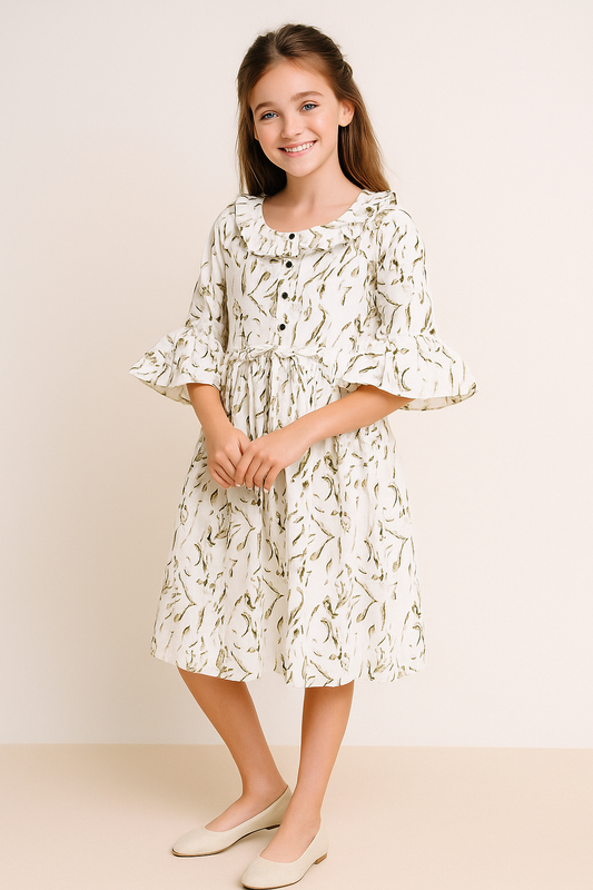 Cotton Printed Frock 1077 Cream
