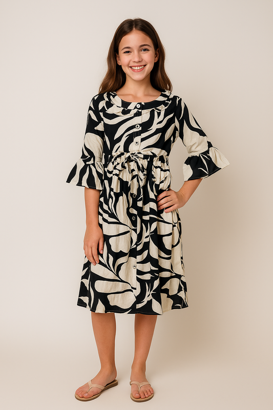 Cotton Printed Frock 1078 Black