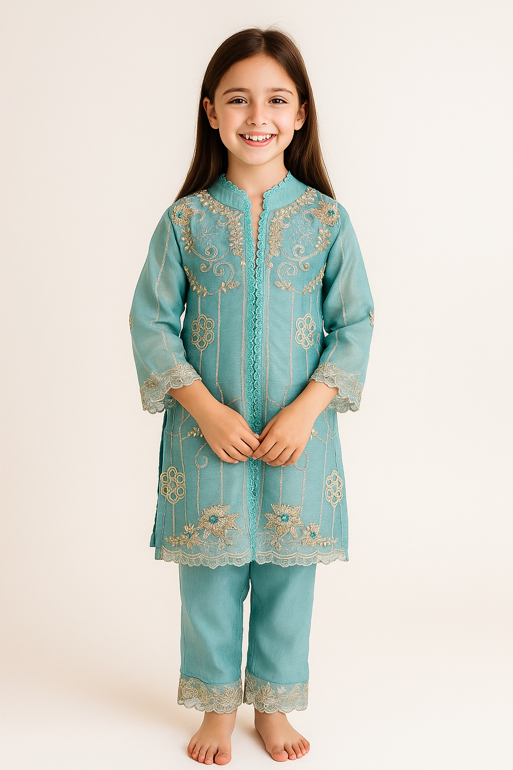 Georgette Embroidery Kurti Set With Dupatta 1167 Blue