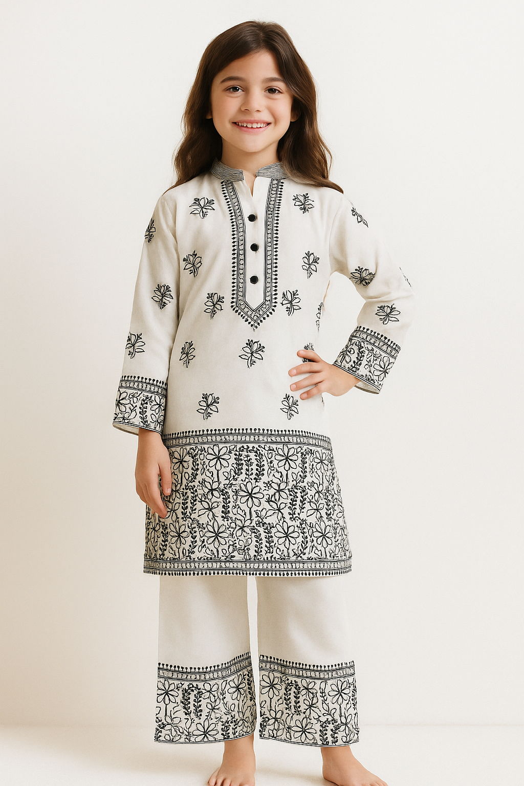 Georgette Embroidery Kurti Set With Dupatta 1165 White