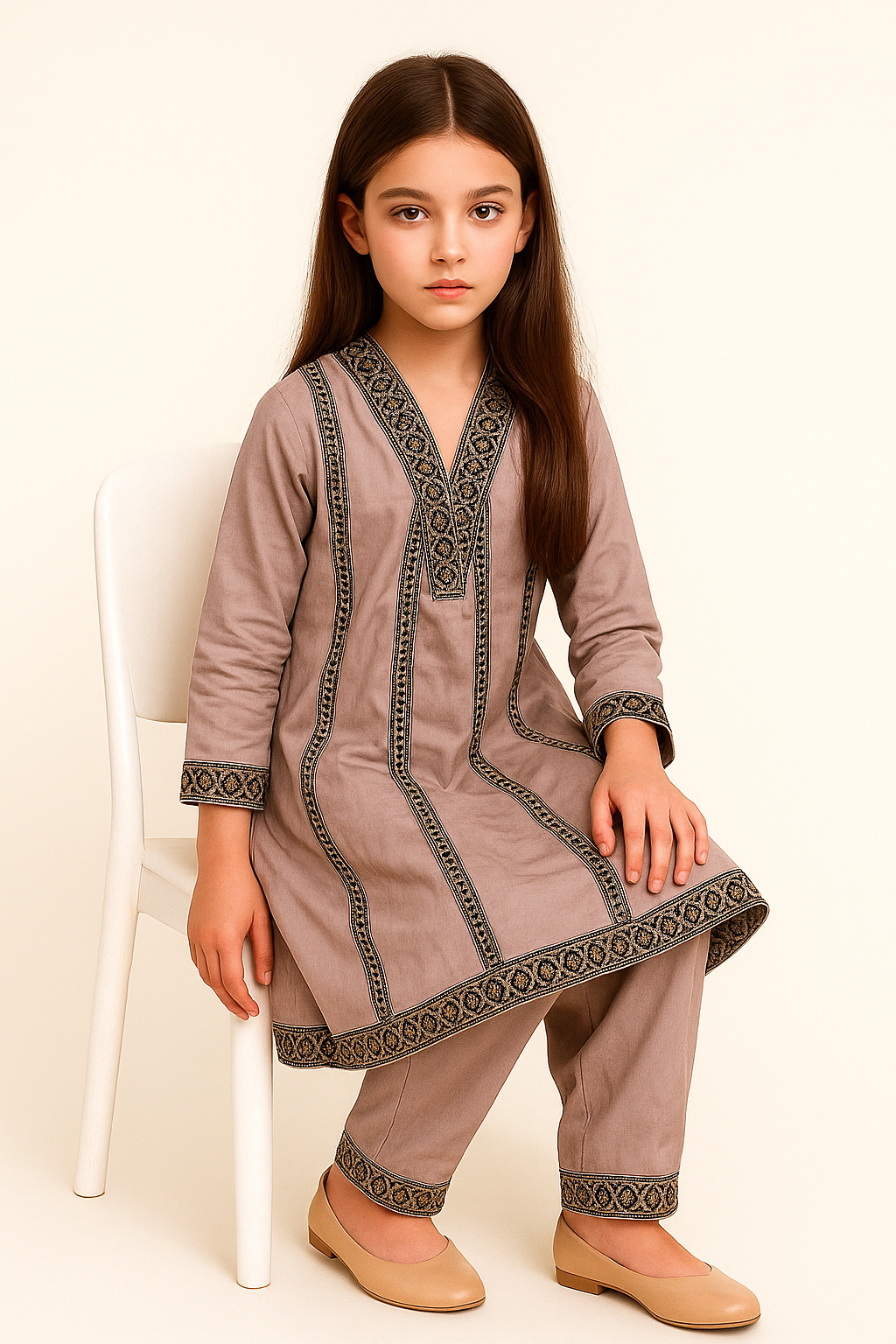 Cotton embroidery Frock Set With Dupatta 1171 Grey