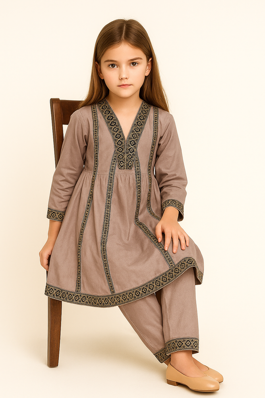 Cotton embroidery Frock Set With Dupatta 1171 Grey