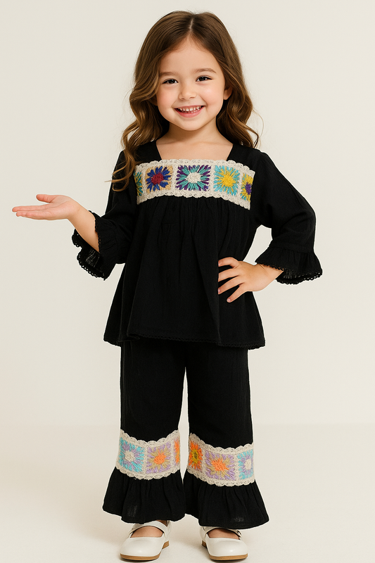 Cotton embroidery Cord Set 1014 Black