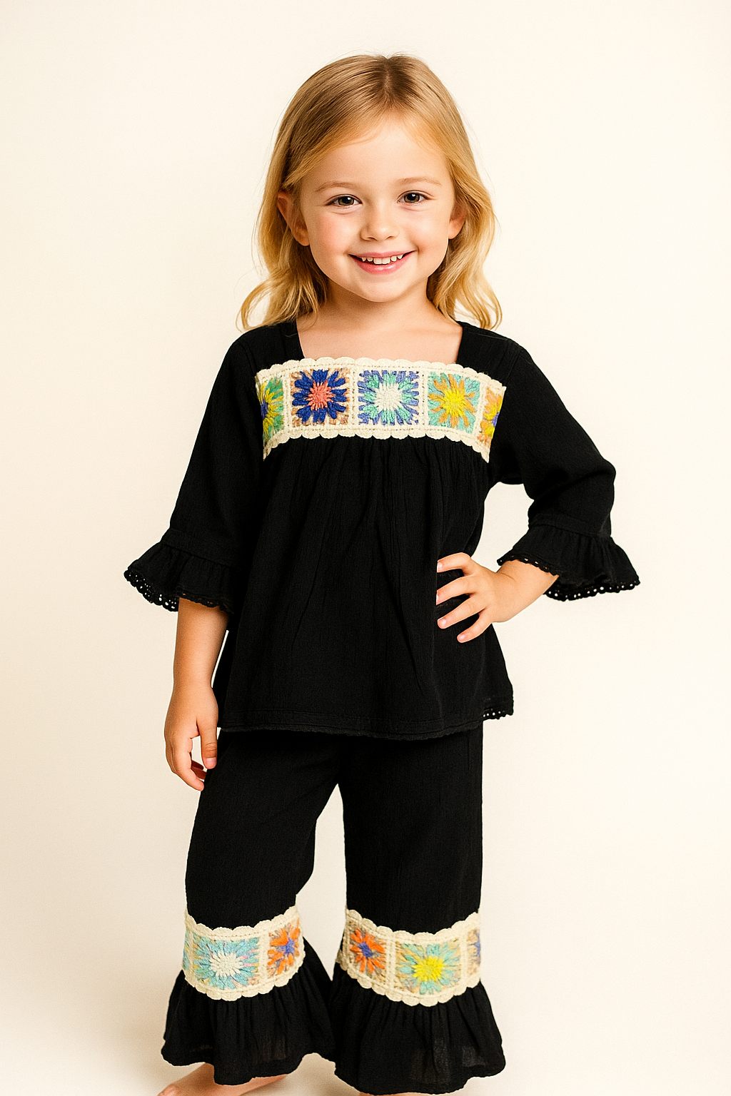 Cotton embroidery Cord Set 1014 Black