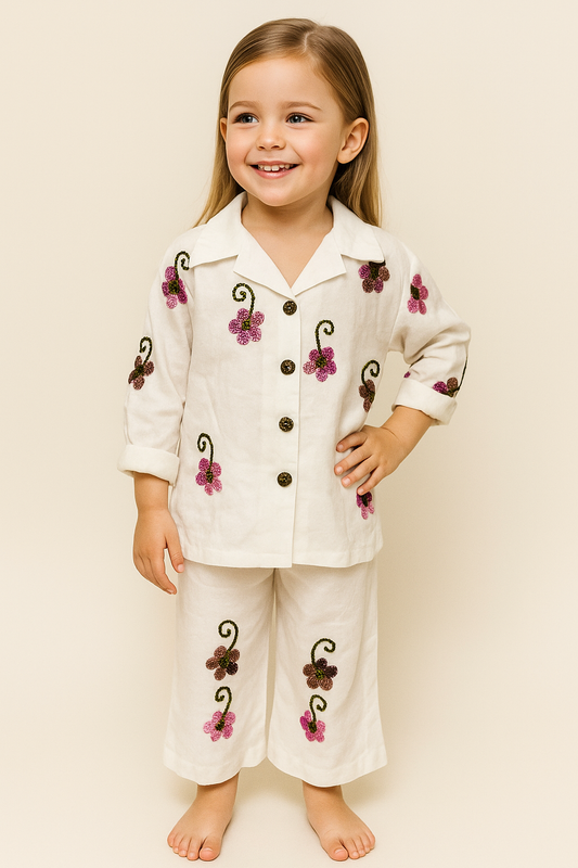 Cotton embroidery Cord Set 1016 White