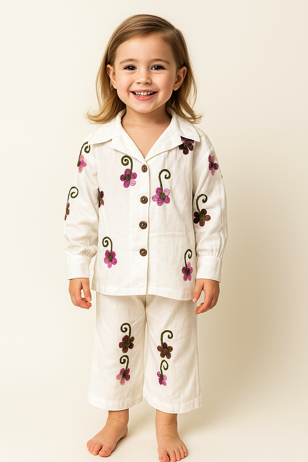 Cotton embroidery Cord Set 1016 White