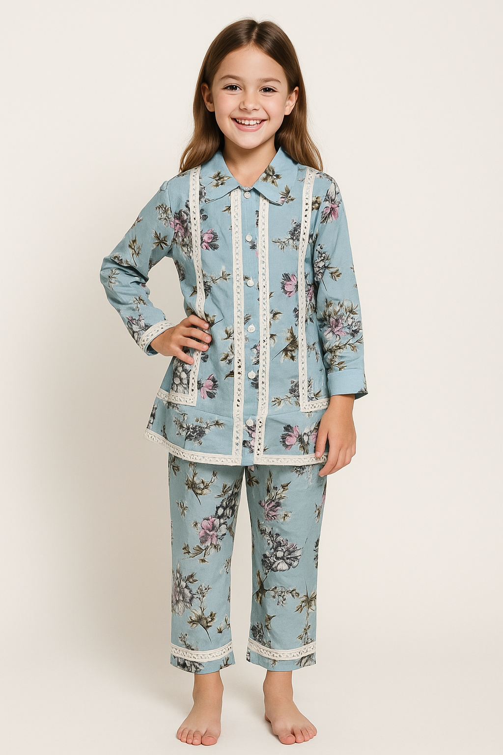 Cotton Printed Mirror work Cord set 1179 Sky Blue
