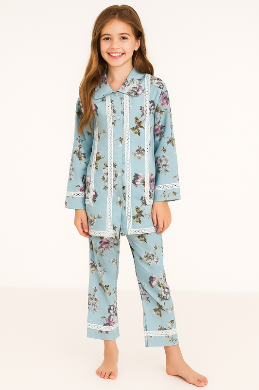 Cotton Printed Mirror work Cord set 1179 Sky Blue