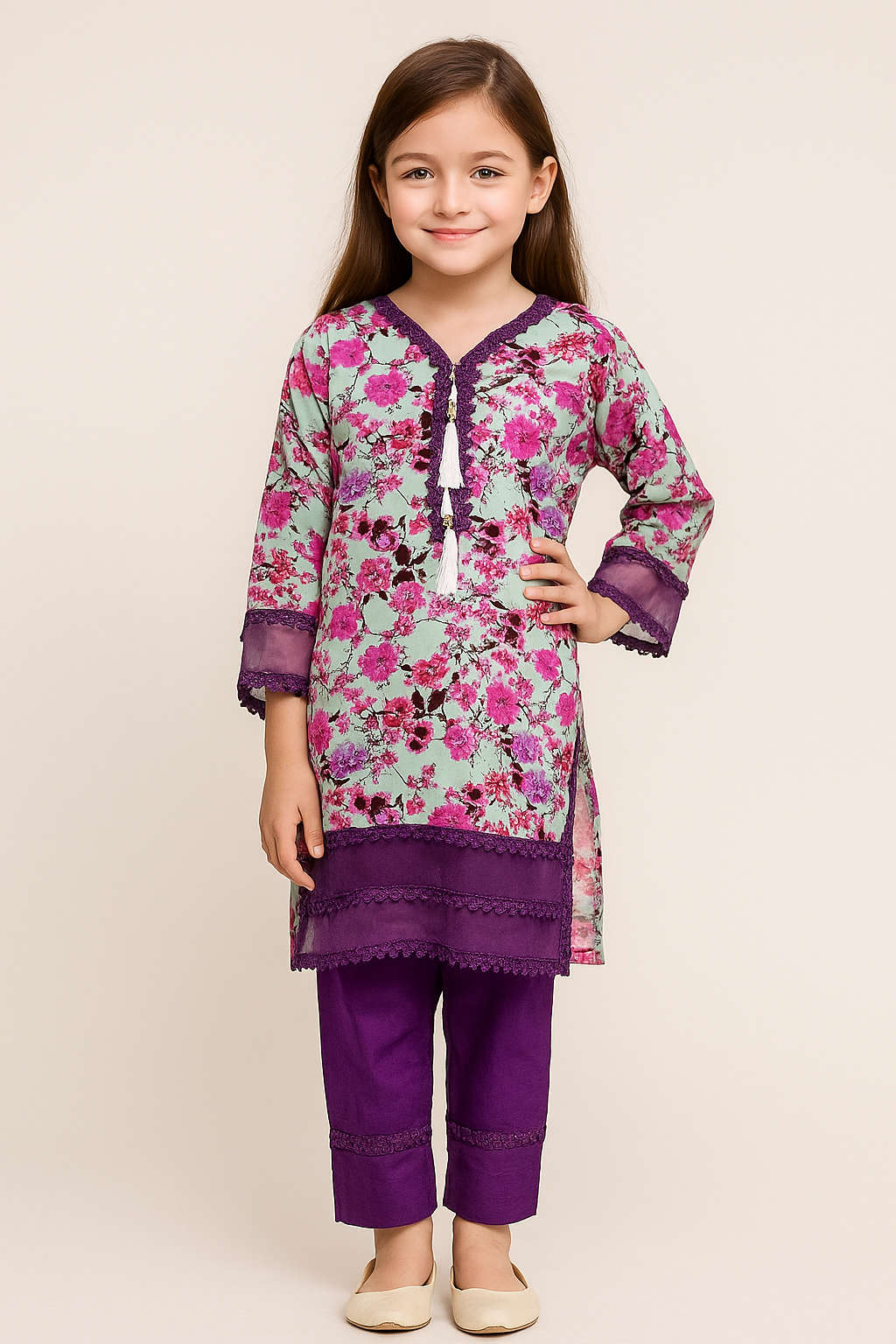 Cotton Printed Kurti Set 1184 Purple
