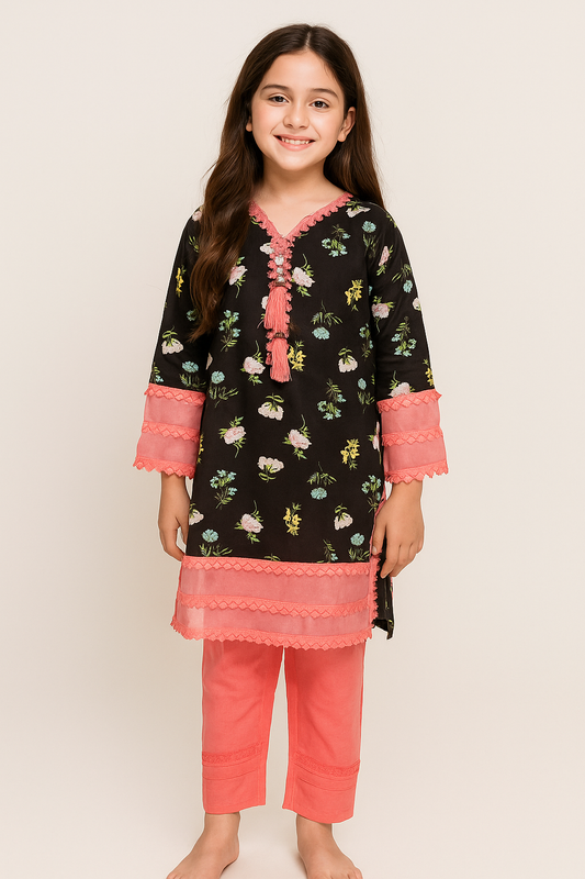 Cotton Printed Kurti Set 1185 Black