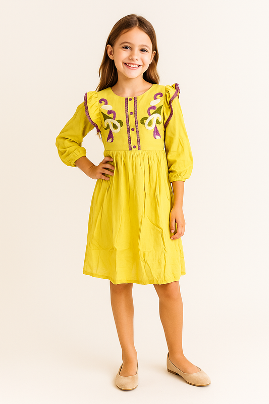 Cotton Embroidery Frock 1081 Yellow