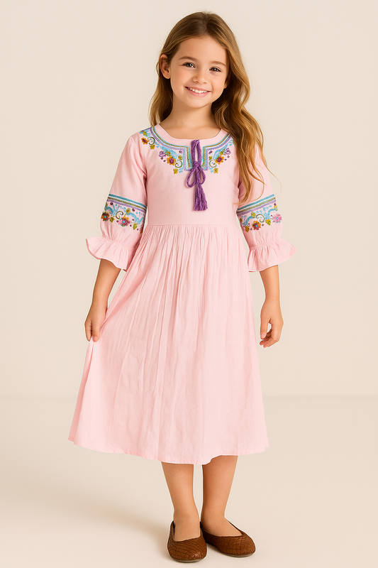 Cotton Embroidery Frock 1086 Pink