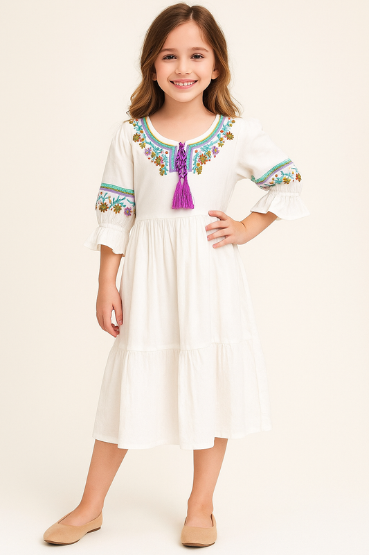 Cotton Embroidery Frock 1087 White