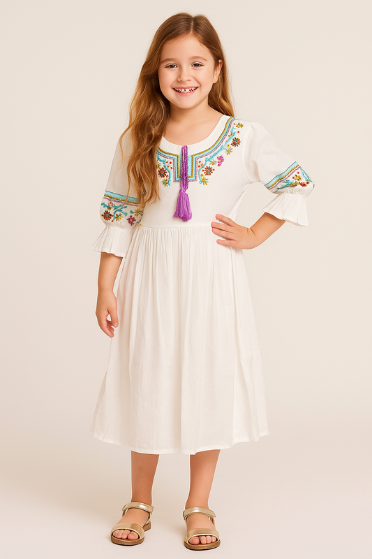 Cotton Embroidery Frock 1087 White