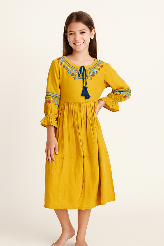 Cotton Embroidery Frock 1088 Yellow