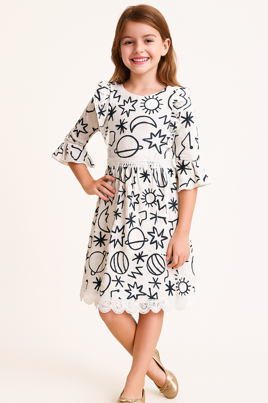 Cotton Printed Frock 1089 White