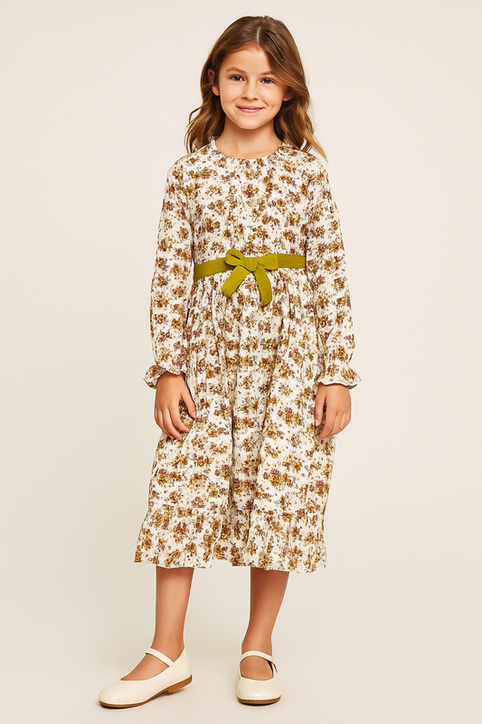 Cotton Printed Frock 1090 Mustard