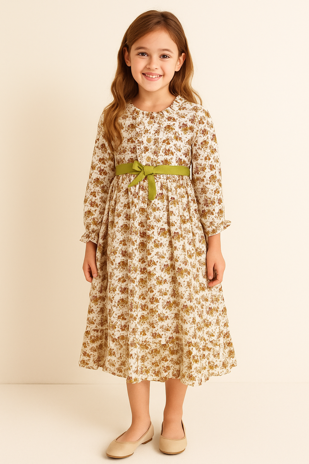 Cotton Printed Frock 1090 Mustard