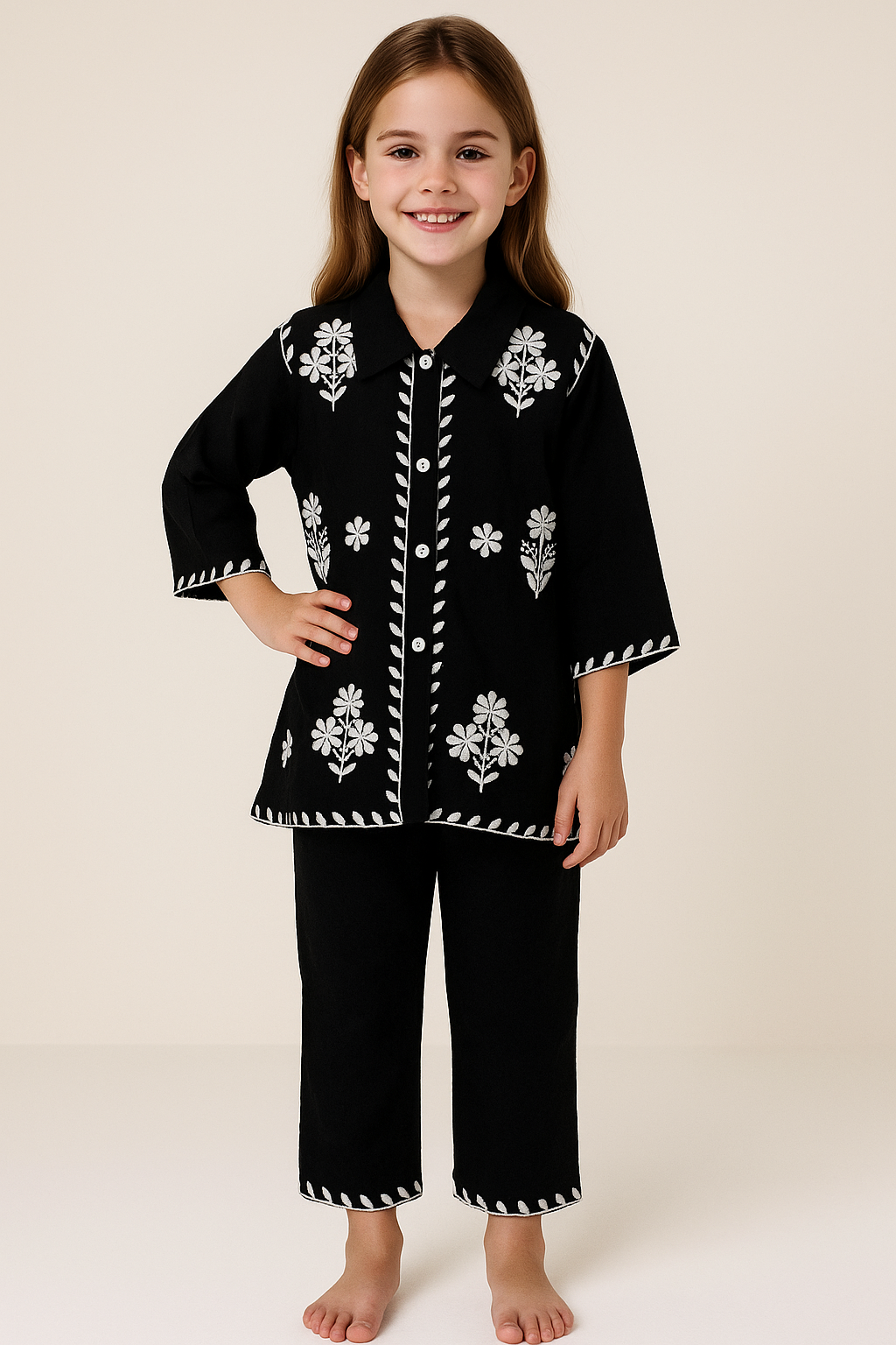 Cotton Embroidered Cord Set 1193 Black
