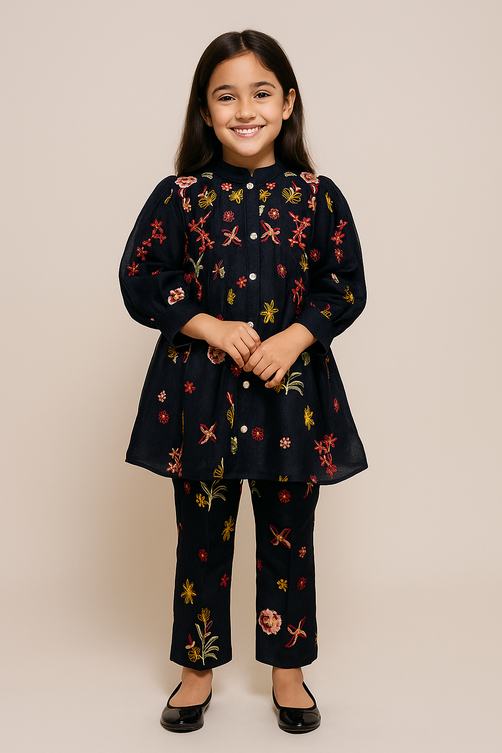 Georgette Embroidery Frock Pant Set With Dupatta 5343 Navy Blue