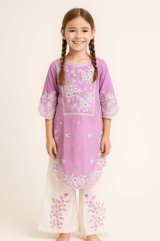 Cotton Bids Work Plazo Set With Dupatta 5358 Purple