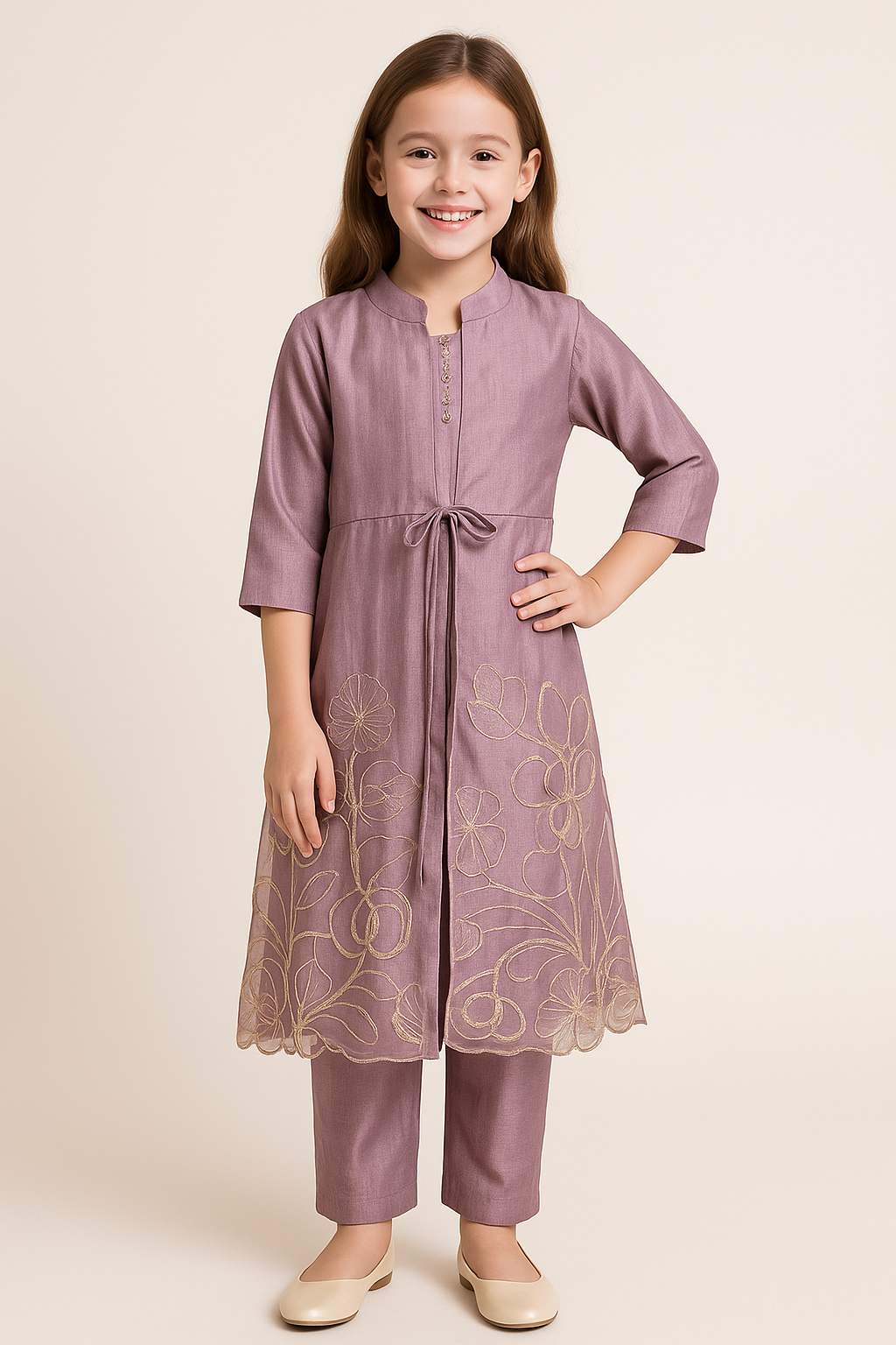 Cotton Embroidery Attach Jacket Set With Dupatta 5361 Pink
