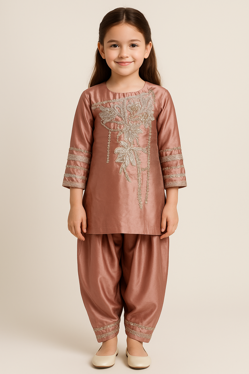 Satin Hand Work Farshi Salwar Set 5422 Peach