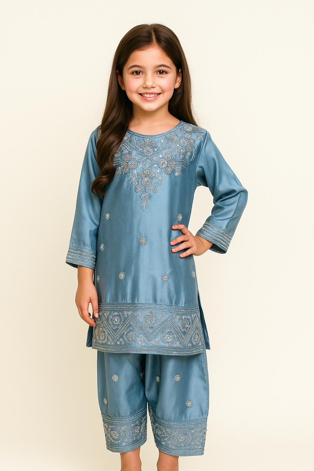 Georgette Bids Work Farshi Salwar Set 4710 Blue