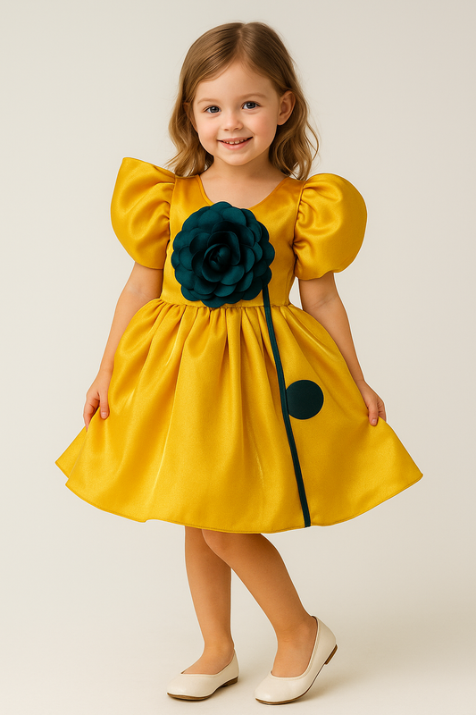Satin Patch Work Frock 2513 Yellow