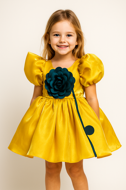 Satin Patch Work Frock 2513 Yellow