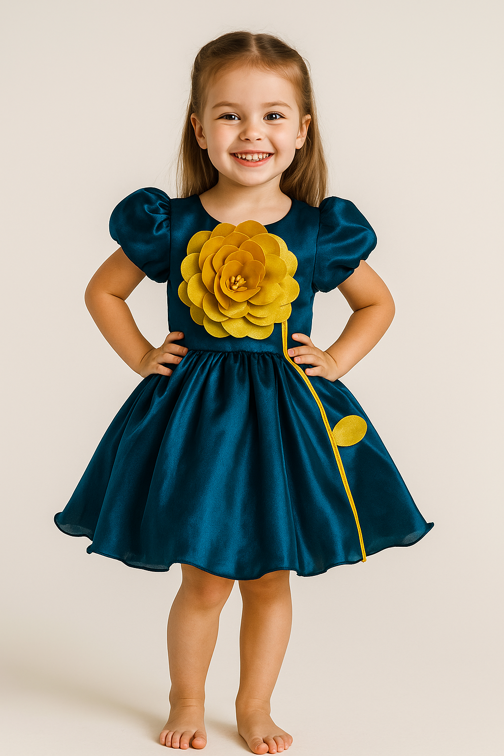 Satin Patch Work Frock 2513 Bottle Green
