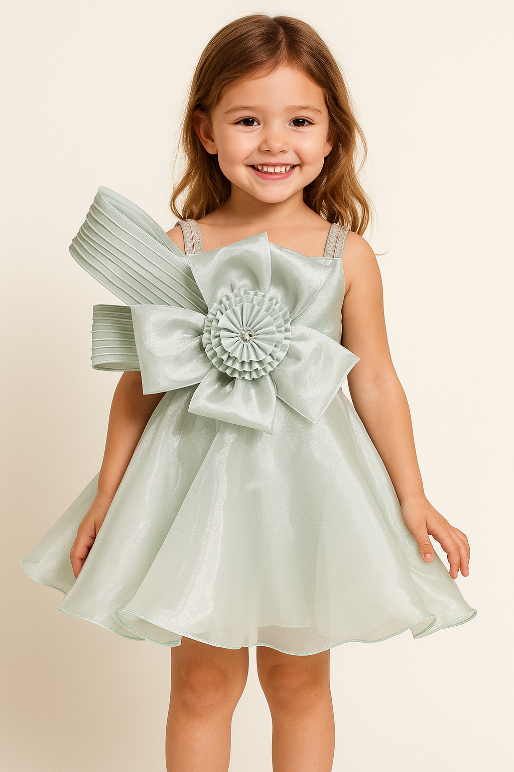 Satin Bow Design Frock 2507 Pista Green