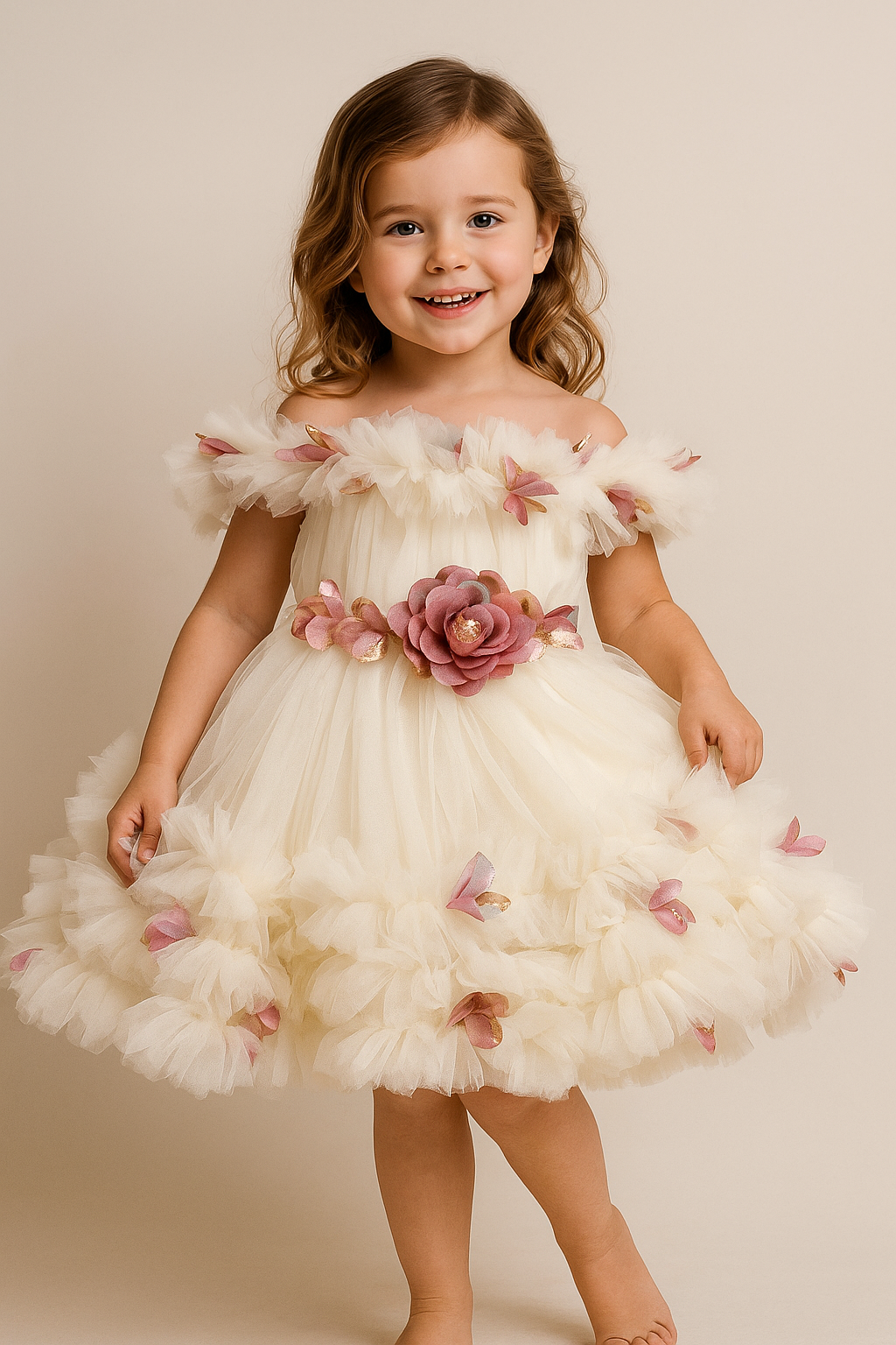 Net Patch Work Frock 2506 White & Pink