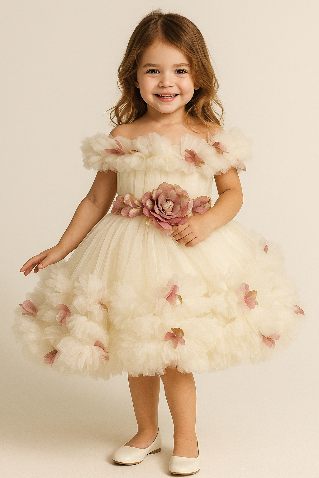 Net Patch Work Frock 2506 White & Pink