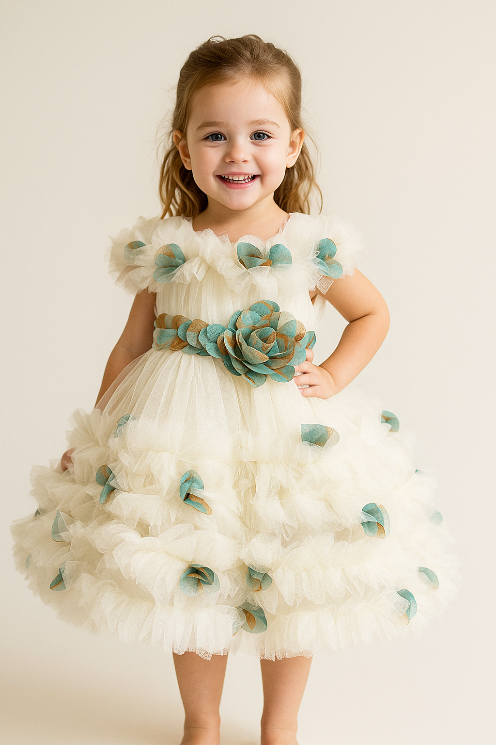 Net Patch Work Frock 2506 White & Blue