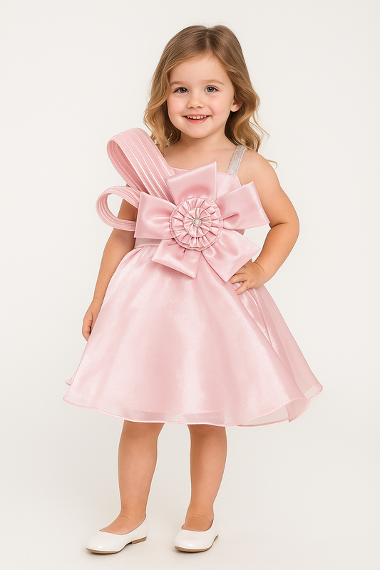 Satin Bow Design Frock 2507 Peach
