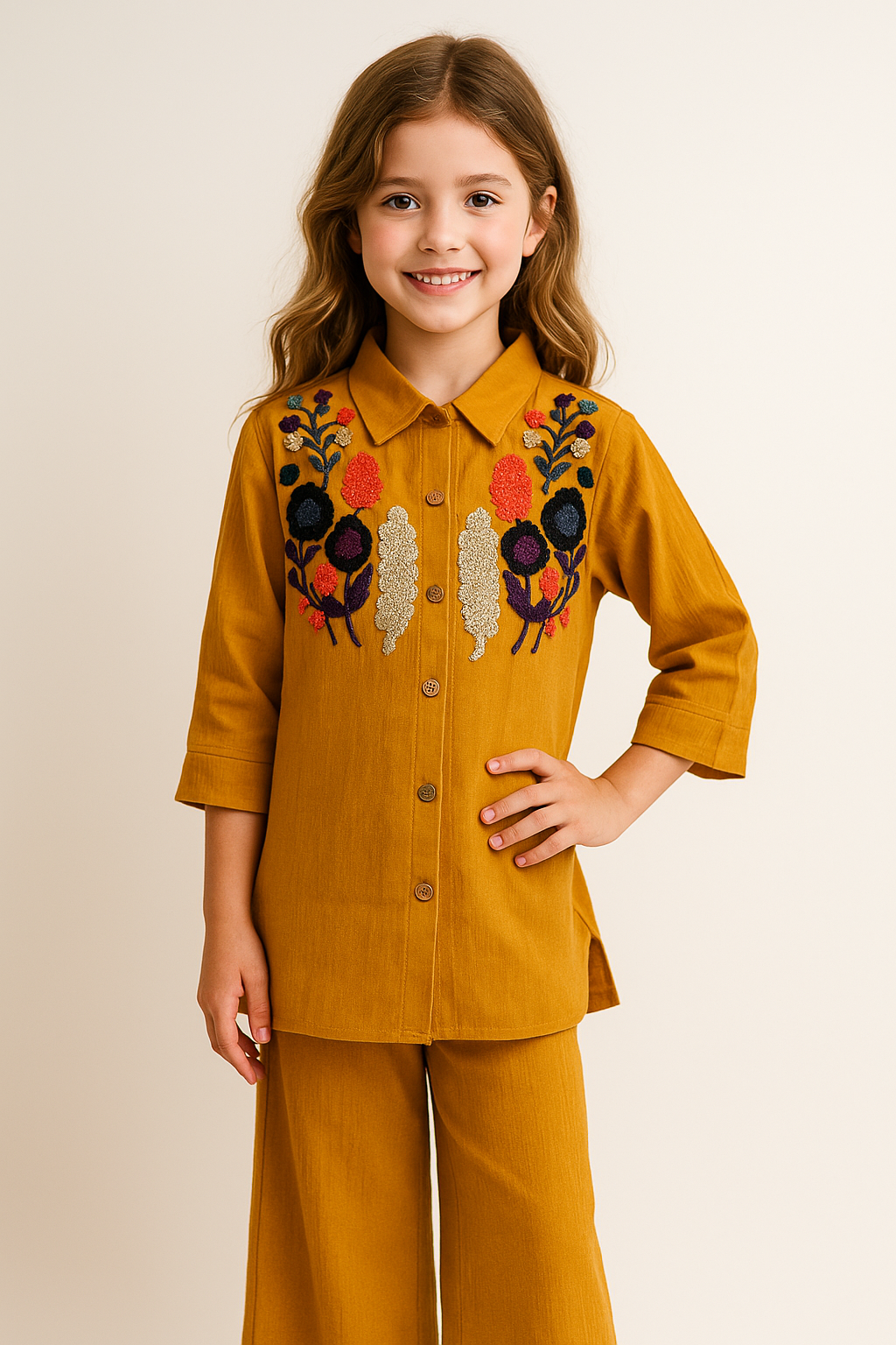 Cotton embroidery Cord Set 1201 Mustard