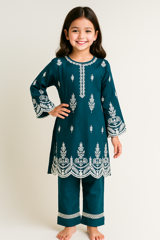 Cotton Embroidery Kurti Set 1204 Blue
