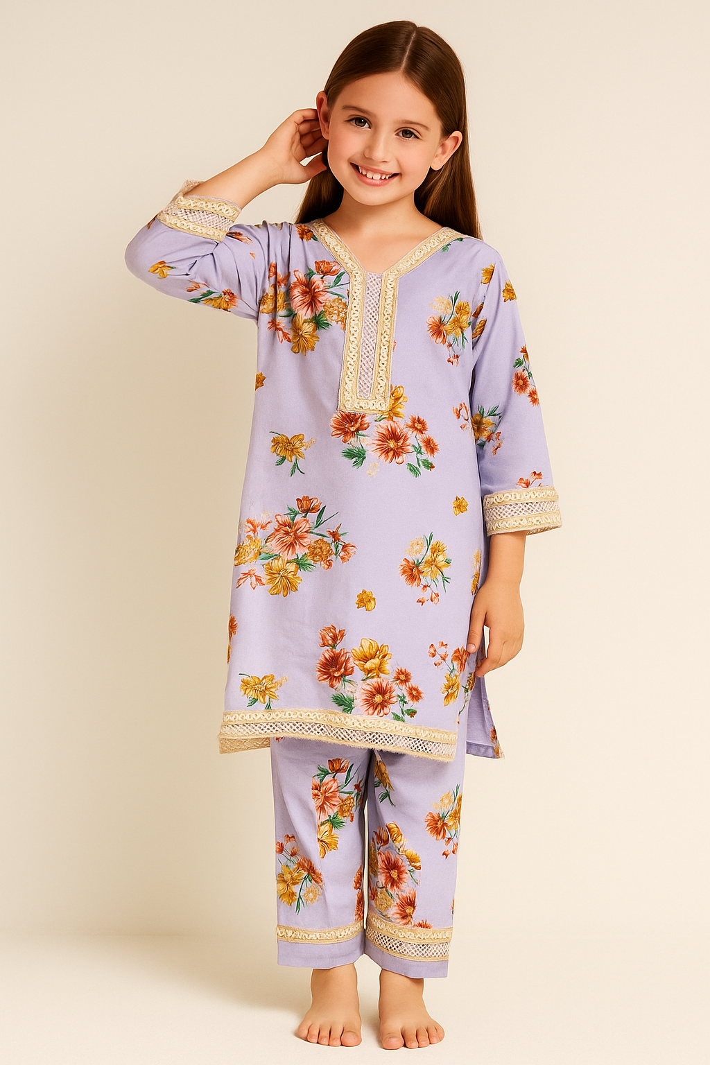 Cotton Printed Kurti Set 1205 Purple