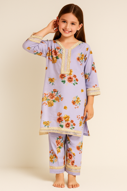 Cotton Printed Kurti Set 1205 Purple
