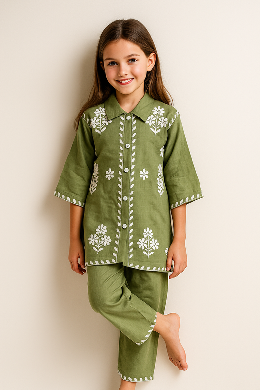 Cotton Embroidered Cord Set 1209 Pista Green