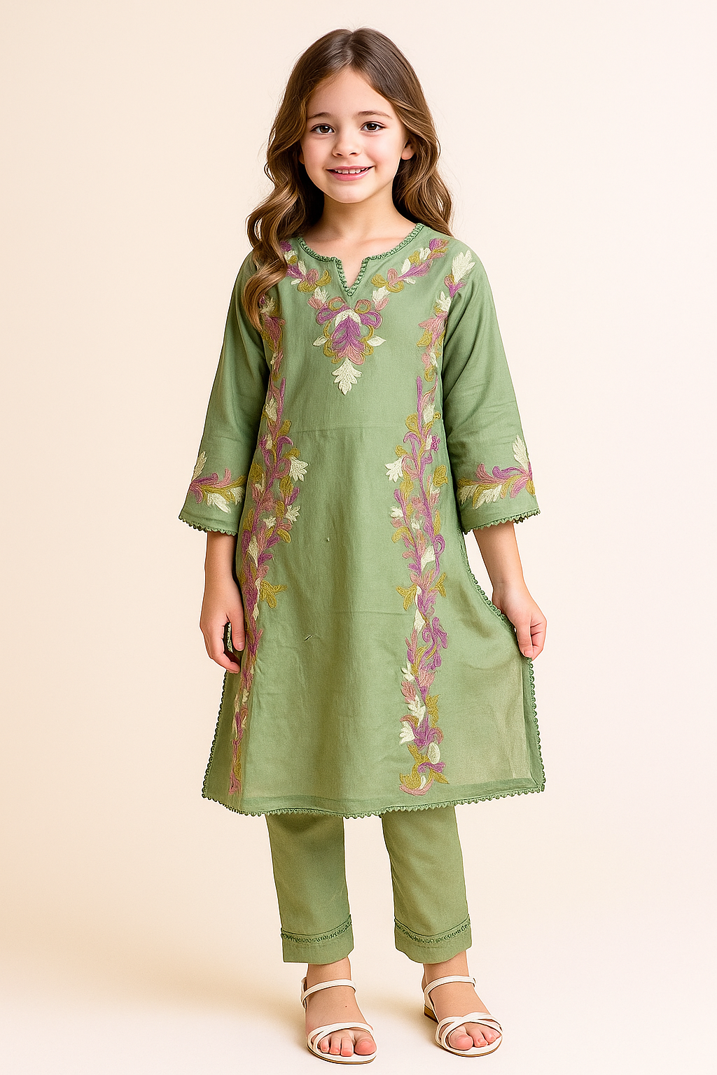 Cotton Embroidery Kurti Set 1212 Pista Green