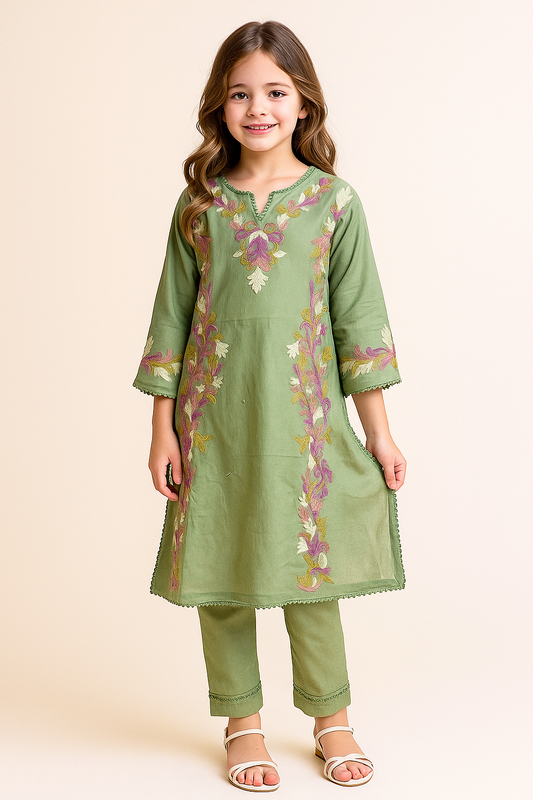 Cotton Embroidery Kurti Set 1212 Pista Green