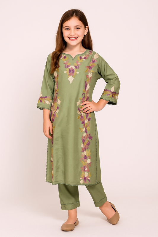 Cotton Embroidery Kurti Set 1212 Pista Green