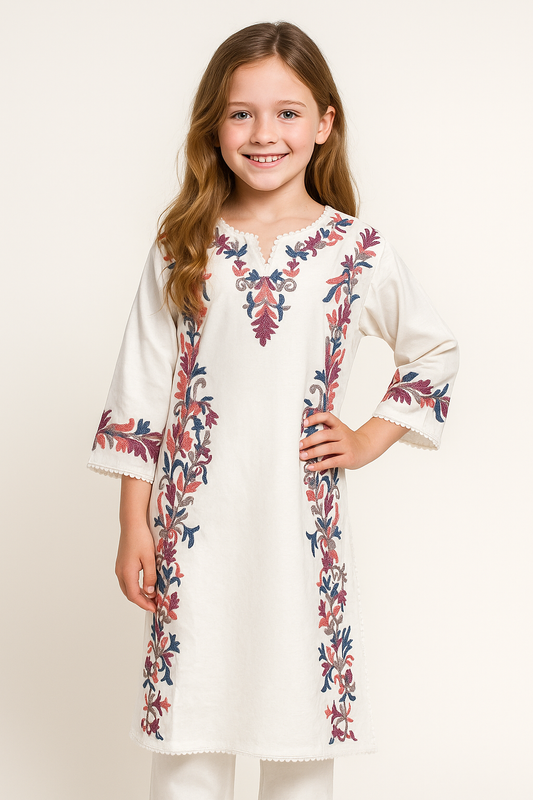 Cotton Embroidery Kurti Set 1211 White